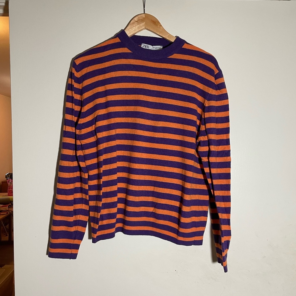 ZARA Orange + Purple Cashmere Blend Sweater M